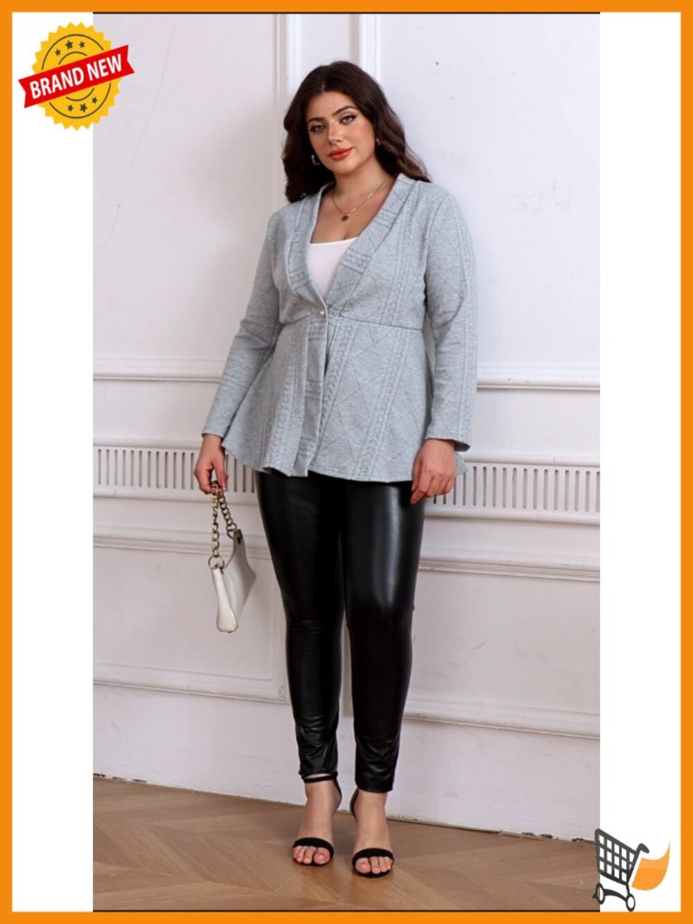 Plus Size Button Down Blazer Ruffle Hem Textured Jacket - Picture 6 of 6